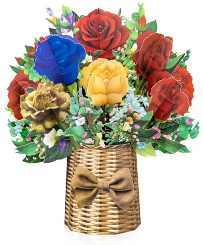 Rose Big Pop Up Karten, 33 cm Papier Blumenstrauß Grußkarten mit leerer Notizkarte und Umschlag, zur Feier von Liebe, Feiertagen, Geburtstagen, Jubiläen, Valentinstag, Muttertag, Hochzeit, Urlaubs