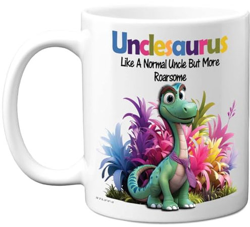 Stuff4 Uncle Gifts - Roarsome Unclesaurus Mug - Happy Birthday Gifts for Uncle from Nephew Niece, Dinosaur Father's Day Presents, 11oz Ceramic Dishwasher Safe Premium Mugs