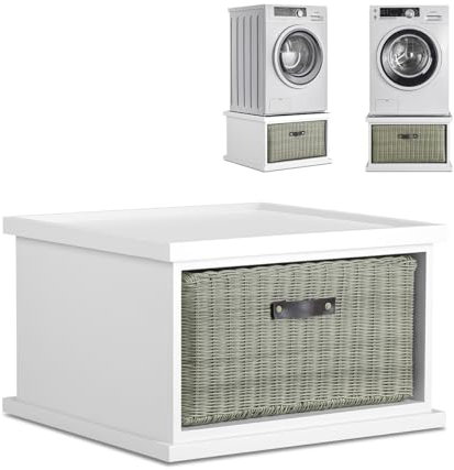 Tetbury Washing Machine Pedestal | Dryer Stand with Storage Basket H41cm | Single or Double | FULLY ASSEMBLED Kitchen Utility Furniture (white, single)