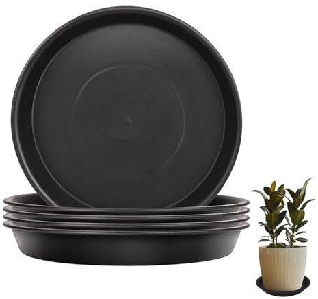 CUEMOON Lot de 5 soucoupes rondes en plastique pour pot de fleurs d'intérieur et d'extérieur - Noir - 25 cm