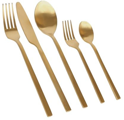 Argon Tableware 60 Piece Gold Stainless Steel Cutlery Set – Luxury Dining Set for 12 People with Knives, Forks, Spoons & Cake Forks – Dishwasher Safe Elegant Tableware