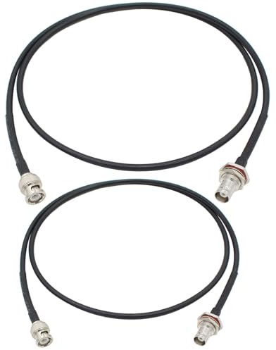 exgoofit Cable BNC impermeable, paquete de 2 unidades de 50 ohmios RG58 BNC macho a hembra, cable coaxial de 3 pies de baja pérdida de extensión de antena para radio CB, radio VHF, micrófono