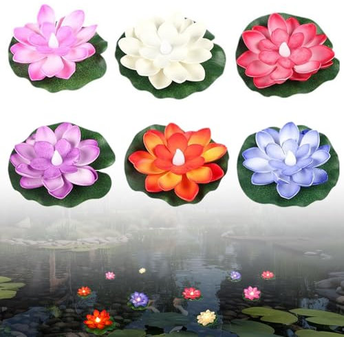 Zenova 6PCS Floating Pool Lights, Floating LED Lotus Lights for Pool, Pond, Wedding, Battery Operated Led Floating Flower Lamp, Decorative Outdoor Garden Fountain & Party Light