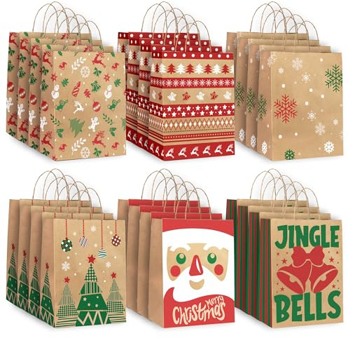 24er Geschenktüten Weihnachten, 6 Motive, kleine Papiertüten Weihnachtstüten zum Befüllen für Geschenke, Mitbringsel, Party, Adventskalender