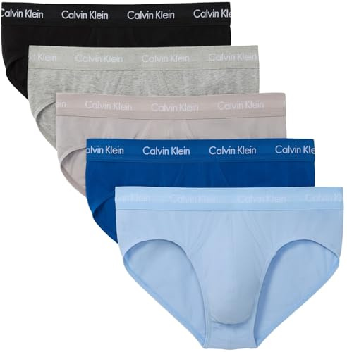 Calvin Klein Men HIP Brief 5 PK Blue (Classic Blue/Porpoise/Black/Grey) L