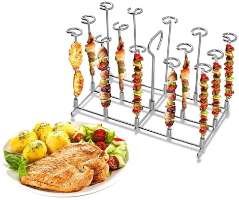RoseFlower Brochetas para Freidora, Soporte para Kebab, 14 Brochetas de Acero Inoxidable para Barbacoa, Rejilla para Freidora, Compatible con Ninja, Foodi, Freidora Doble, Olla a Presión, Horno