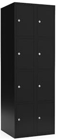 kaiserkraft | 4er-Schließfachschrank Fydor | 2 Abteile | Schwarz | B 600 mm | Flache Dachform | Zylinderschloss