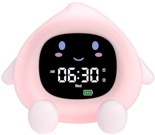 YISSVIC Sveglia Bambini Educativa con 2 Allarmi, Luminosità Regolabile, Formato 12/24h, Snooze e Luce Notturna 7 Colori (30s Auto-spegnimento). Include 10 Melodie e Rumore Bianco