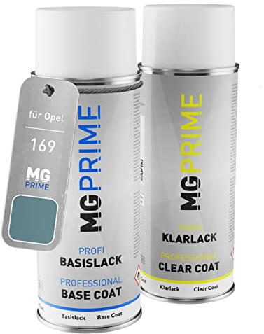 MG PRIME Autolack Set Spraydose für Opel 169 / 3NU Misty Morning Mica +1K | Set aus Basislack + Klarlack, Sprühdosen 400ml