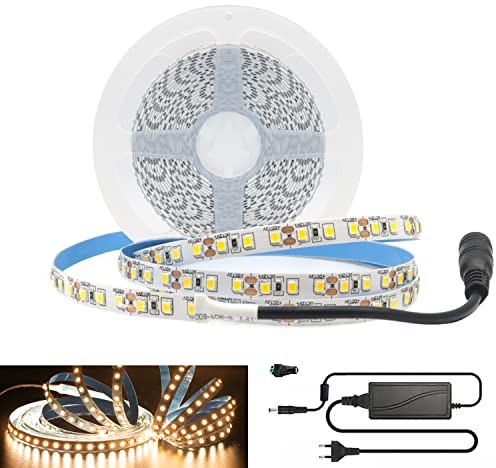Arotelicht 12V Ruban LED Flexible LED 5M 600leds 2835smd Blanc Chaud 3000K Bande LED Lumineuse Coupable IP20 Intérieur Installation facile Décoration