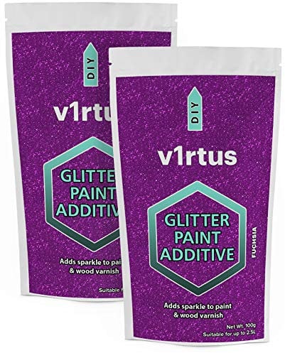 v1rtus 2X Glitter Paint Additive - Fuchsia Pink | Metallic Flakes for Adding Sparkle to Paints & Wood Varnish | Add to Emulsion, Acrylic & Latex for Indoor Sparkly Walls | 100 g (x2)