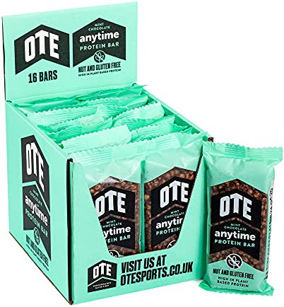 OTE Anytime Protein Bars - Low Calorie Protein Snack with Plant Based Protein - Suitable for Vegetarians - Post Workout Recovery - Box of 16 (Mint Chocolate)