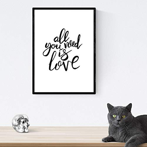 Nacnic Drucke mit glücklichen leeren Nachrichten und negro.Poster ‚All You Need Is Love‘ für die Gestaltung. A3 Größe ungerahmt
