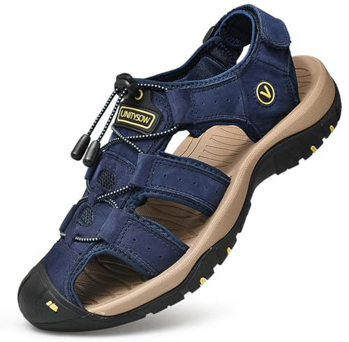 Unitysow Sandales de Marche Homme Bout Fermé Extérieur Sandales de Sport Trekking Randonnée Été Nu Pied Plage Sandals 39-46,Bleu,Taille 43