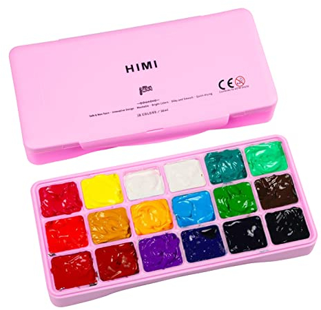HIMI Pintura Gouache 18 Colores x 30ml - Diseño de Taza de Gelatina, No Tóxica, Portátil para Artistas y Estudiantes