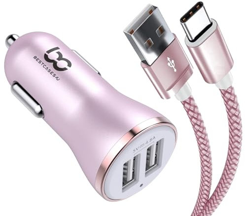 NWNK13 Fast Car Charger for Samsung A15 A05s A24 A25 A35 A55 A05 A04e A04s Mobile Phone in Car Charger 2 Port USB Adapter Fast Charging 4.8A with 1mt Type C USB Cable for Galaxy A21s Flip4 Fold5