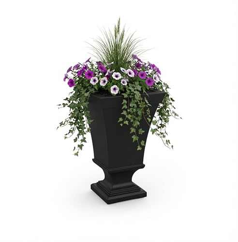 Mayne Vienna 5892-B Urnen-Pflanzgefäß, 63,5 cm hoch, 40,6 cm L x 40,6 cm B x 63,5 cm H, mit integriertem Wasserspeicher, 1,9 l, Schwarz