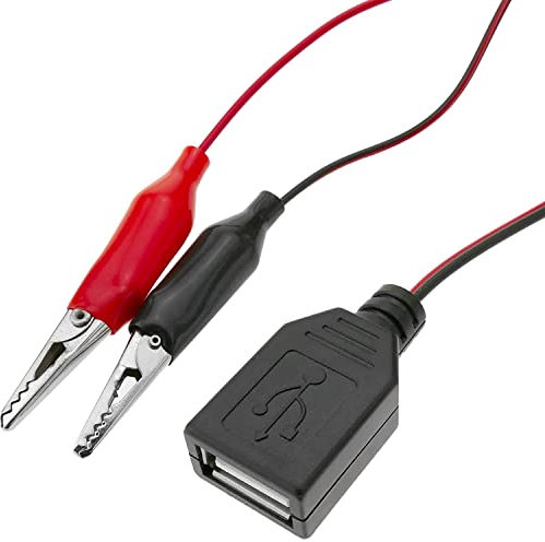 CABLEPELADO Cavo di alimentazione da 5 V USB tipo A femmina a morsetti a coccodrillo | Cavo di prova USB | 5 V DC | Corrente massima di lavoro: 2 A | 18 AWG | 1 metro | Collegamento USB Femmina