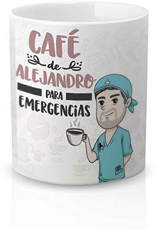 Yujuuu! | Taza Personalizable con Nombre | Taza cerámica para regalo original Profesión Enfermero. RESISTENTE 100% al microondas y lavavajillas. (Diseño 06) Frase café para emergencias