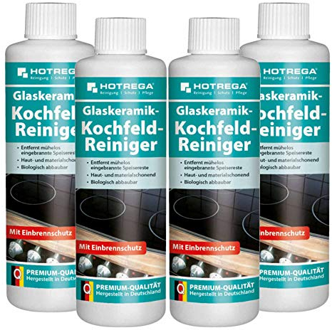 HOTREGA Glaskeramik Kochfeld Reiniger 250 ml, Ceranfeldreiniger, Kochfeldreiniger, Herdreiniger, Herdplattenreiniger, Mengen:4