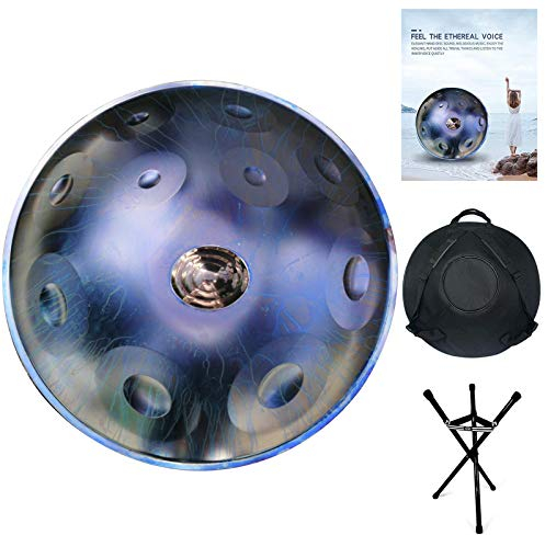 11 Anmerkungen d-Moll-Stahltrommel-Handpan - Galaxy-Design, professionelle Leistung 22-Zoll-großes Schlaginstrument mit weicher Tasche, Handpan-Ständer