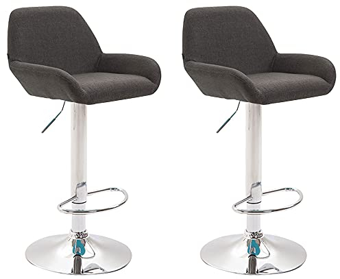 CLP 2er Set Barhocker Braga Mit Stoffbezug I 2 x Barstuhl Mit Lehne Und Fußstütze, Farbe:dunkelgrau, Gestell Farbe:chrom