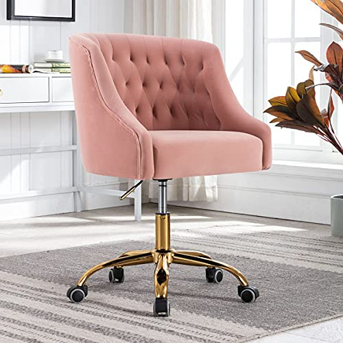 Sepnine Bürostuhl aus Samt, höhenverstellbarer Drehstuhl mit ergonomischer Rückenlehne und gepolstertem Sitz, Metallgestell, ideal als Schreibtischstuhl, Schminktischstuhl oder für Home-Office (Rosa)