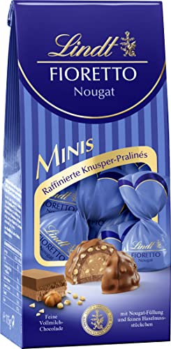 Lindt Schokolade - FIORETTO Minis Nougat | 115 g | Ca. 10 Vollmilch Pralinen mit Nougat Füllung und feinen Haselnussstückchen umhüllt von knusprigem Crisp | Pralinengeschenk | Schokoladengeschenk