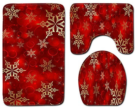 Badezimmer Vorleger 3-teiliges Weihnachten WC Vorleger ohne Ausschnitt rutschfest für Hänge-WC Badezimmer Waschbar Dusch Matte Teppich Waschbar