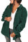 Saslax Damen Cordhemd Langarm Oversize Knopfleiste V-Ausschnitt Blusen Tops Lose Casual Jacke mit Taschen, A-grün, X-Groß