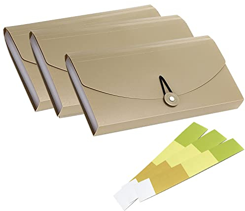 3 Stück 13 Taschen Scheck-Rechnungsordner, erweiterbarer Coupon-Währungs-Organizer mit Etikett, kleiner Akkordeon-Ordner, Karten-Ticket-Halter, Kunststoff-Business-Dokumenten-Organizer(Khaki)