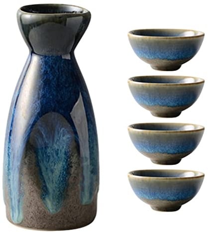 HEMOTON Set Da Sake Giapponese in Ceramica Bottiglia Tokkuri Con 4 Tazze Ochoko Servizio Per Sake Caldo E Freddo Per Casa Ristoranti Case Da Tè E Regali