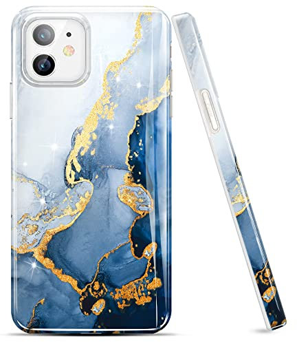 luolnh iPhone 11 Case,iPhone 11 Case for Men,Gold Glitter Sparkle Marble Design Shockproof Soft Silicone Rubber TPU Bumper Cover Skin Phone Case for iPhone 11 6.1 inch(White&Dark Blue)