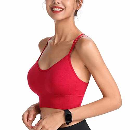 HANERDUN Damen Sport BH Yoga Bra mit Gepolstert Nahtlose Ohne Bügel und gibt Guten Halt Atmungsaktiv Riemchendesign und mittelstarkem für Fitness Lauf Joggen