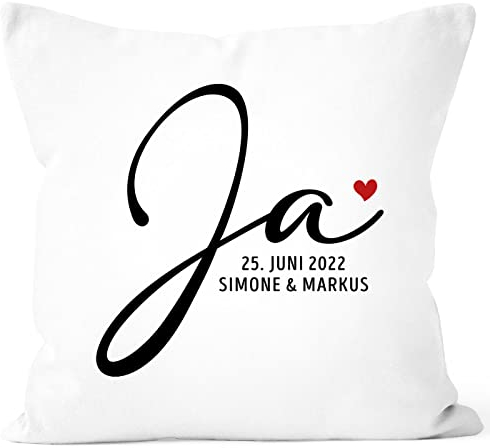 SpecialMe® personalisierbarer Kissen-Bezug zur Hochzeit mit Namen und Datum Herz Hochzeitsgeschenk Kissenhülle weiß Standard