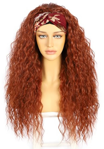Sapphirewigs Lockige Stirnband Perücke Lange Ziegelrot Synthetische Haare Lose Wasser Welle Stirnband Perücken für Frauen Glueless 150% Dichte 26 inch