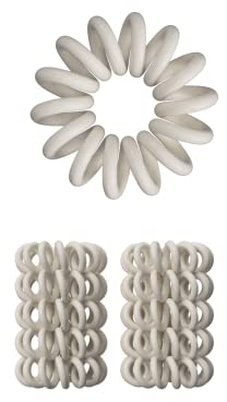 10er Set Spiral Haargummi - Haargummis für weniger Spliss und gebrochene Haare - Haargummi Spirale für feine Haarpartien - Telefonkabel Spiralhaargummi, perlweiß, 2.5 cm
