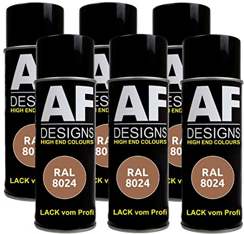 Alex Flittner Designs Spraydose RAL 8024 BEIGEBRAUN seidenmatt 6x 400 ml | 6er Pack RAL Spraydosen a 400 ml pro Dose