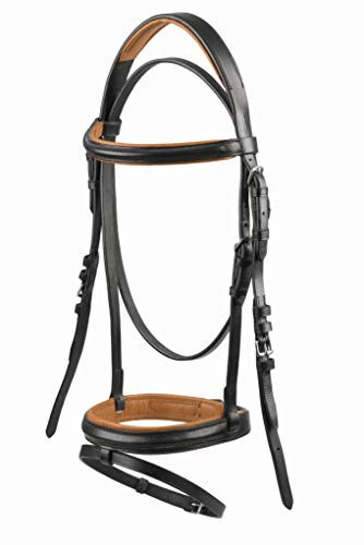 Trense Pferd mit Zügel – Anatomisches Trensenzaum Leder für Shetty, Pony, Vollblut, Warmblut, Kaltblut – Englisch kombiniertes Reithalfter, gepolstert & komfortabel (Full, Schwarz/Braun)