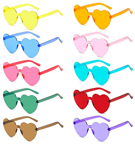 Aurasky 10 Paar Herz Party Brillen, Retro Party Sonnenbrille, Hippie Gläser Brille Herz, Party Brille Set, Candy Color Sonnenbrille für Geburtstagsfeier Fasching Karneval Halloween