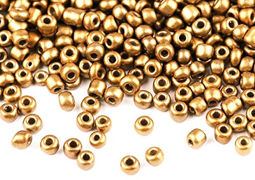 Rocailles Glasperlen metallic 50g Größe 8/0 3mm Perlen fädeln Schmuck basteln, Farbe:hellgold metallic