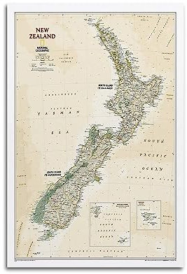 JONZA Karte Poster Ozeanien Neuseeland Vintage Karte Dekorative Malerei Leinwand Wand und Kunst Bild Familie Schlafzimmer Dekor 30 x 45 cm