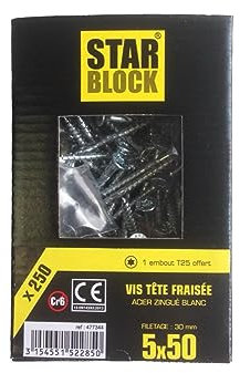 Vis bois/agglo Starblock Torx 5x50 250pcs