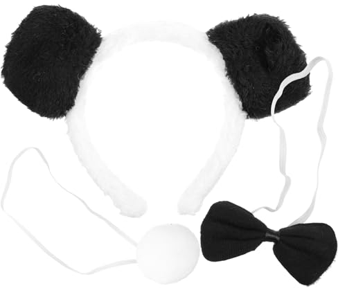 Beavorty 1 Satz Panda Ohren Stirnband Halloween-cosplay-set Panda-ohr-stirnband Schwarze Fliege Plüsch Fliege Krawatte Panda-kostüm Cosplay-requisiten Haarreifen Kind Flanell Schmücken Tier