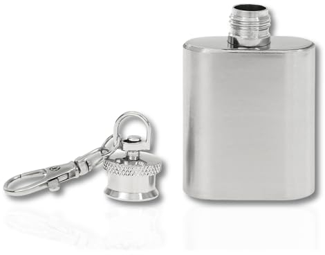Mini Flachmann Schlüsselanhänger • Schwarz Silber Grün • Edelstahl Flachmann Klein 1oz (30ml) • Lustige Geschenke für Männer • Geschenk Männer • Adventskalender Männer • Mini Geschenke (Silber)