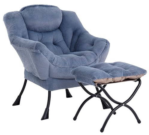 SESHINELL Sessel mit Hocker, Modern & Bequem Ohrensessel Wohnzimmer & Schlafzimmer, Leisure Upholstered Sofa Chair Set, Reading Chair with Footrest, Plush Light Blue