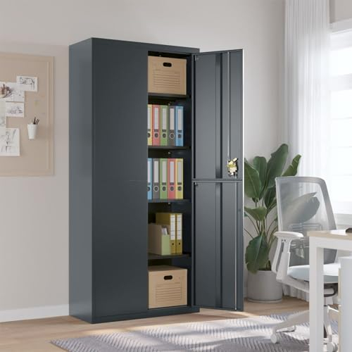 DJEKA Aktenschränke Abschließbare Metallschrank 90 x 40 x 200 cm Werkzeugschrank Büroschrank Abschließbar Anthrazit Stahlschrank Mehrzweckschrank Metall