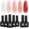 TOMICCA Gel Nail Polish Set 7PCS Nude Pink Milky White Blush Pink Gel Polish Starter Kit with No Wipe Top and Base Coat Translucent Soak Off UV DIY Home Manicure Kit Gift for Women Girls
