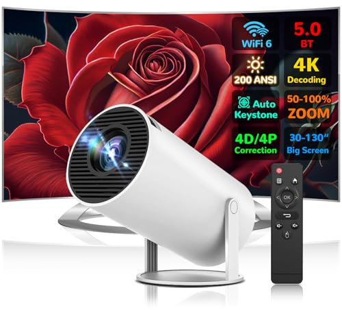 Portable Mini Projector,Auto Keystone Correction Projector 200 ANSI 4K Smart Projector with WiFi 6 BT 5.0 Screen Adjustment,180 Degree Flip,Built-in Android OS 11.0 Home Theater Projector
