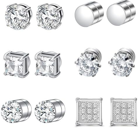 Magnet Ohrringe Herren 6 Paare,Magnet Ohrringe,Ohrringe Magnet,Damen-Ohrringe,Magnetische Damen-Ohrringe,Magnetische Ohrringe,Magnetische Herren-Ohrringe,6 Mm,Hypoallergene Gefälschte Ohrclips